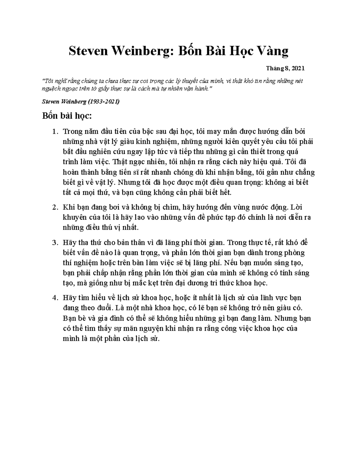 Bài Dịch Four Golden Lessons Nguyen Phong Thai 20226429 - Steven ...