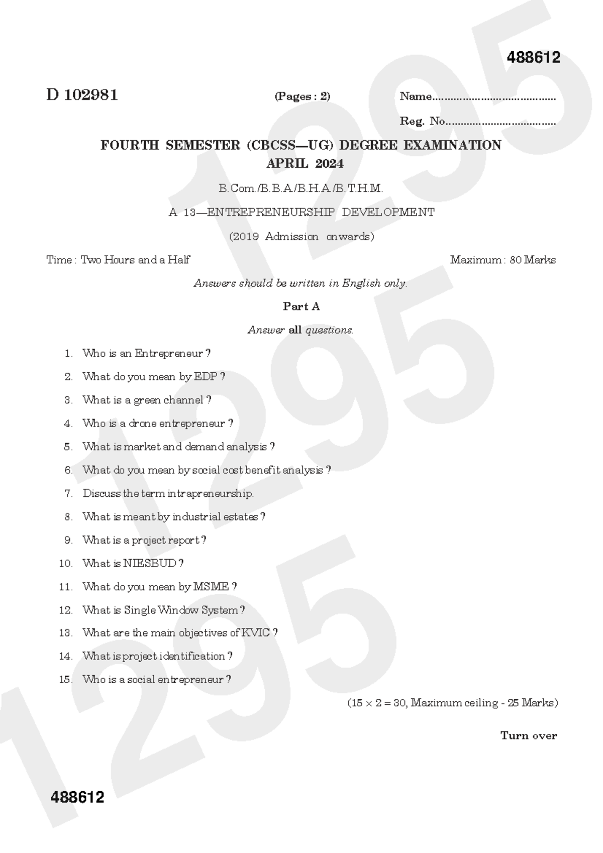 EDP 488612 Fourth Semester Exam Questions - April 2024 - Studocu