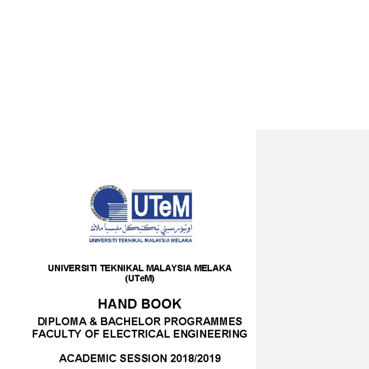 UTeM Electrical Engineering Handbook: Diploma & Bachelor Programmes ...