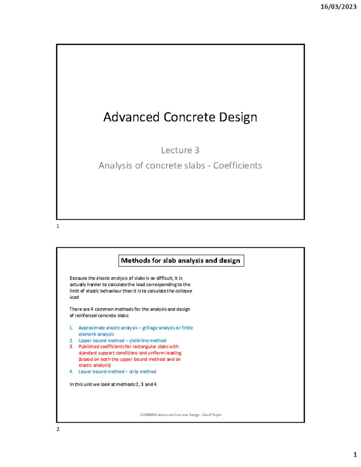 Advanced Concrete Design (CIVL 401) Lecture 3: Slab Analysis Methods ...
