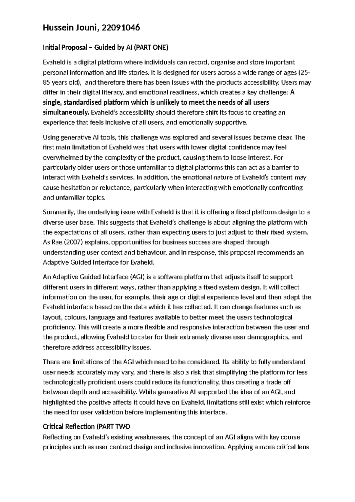 Hussein Jouni, 22091046 Initial Proposal: Adaptive Guided Interface for ...