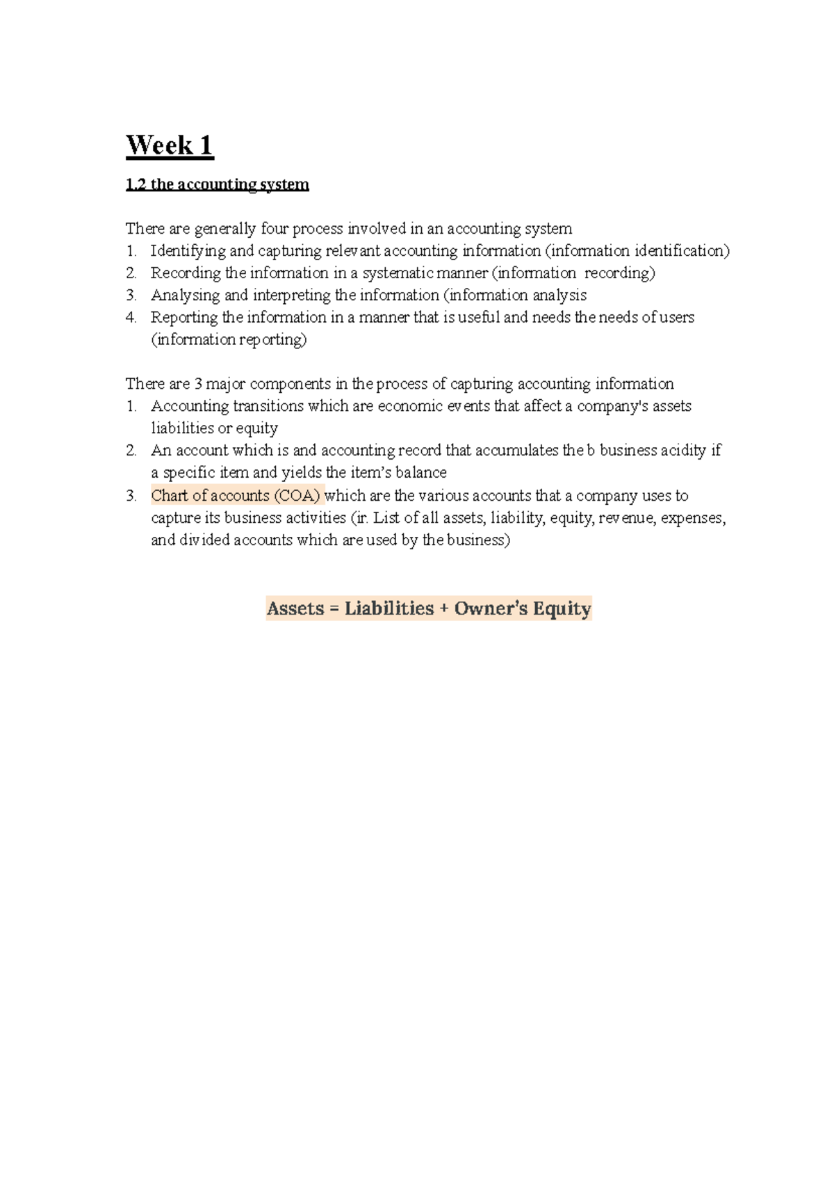 Week 1 Lecture Notes: Understanding the Accounting System - Studocu