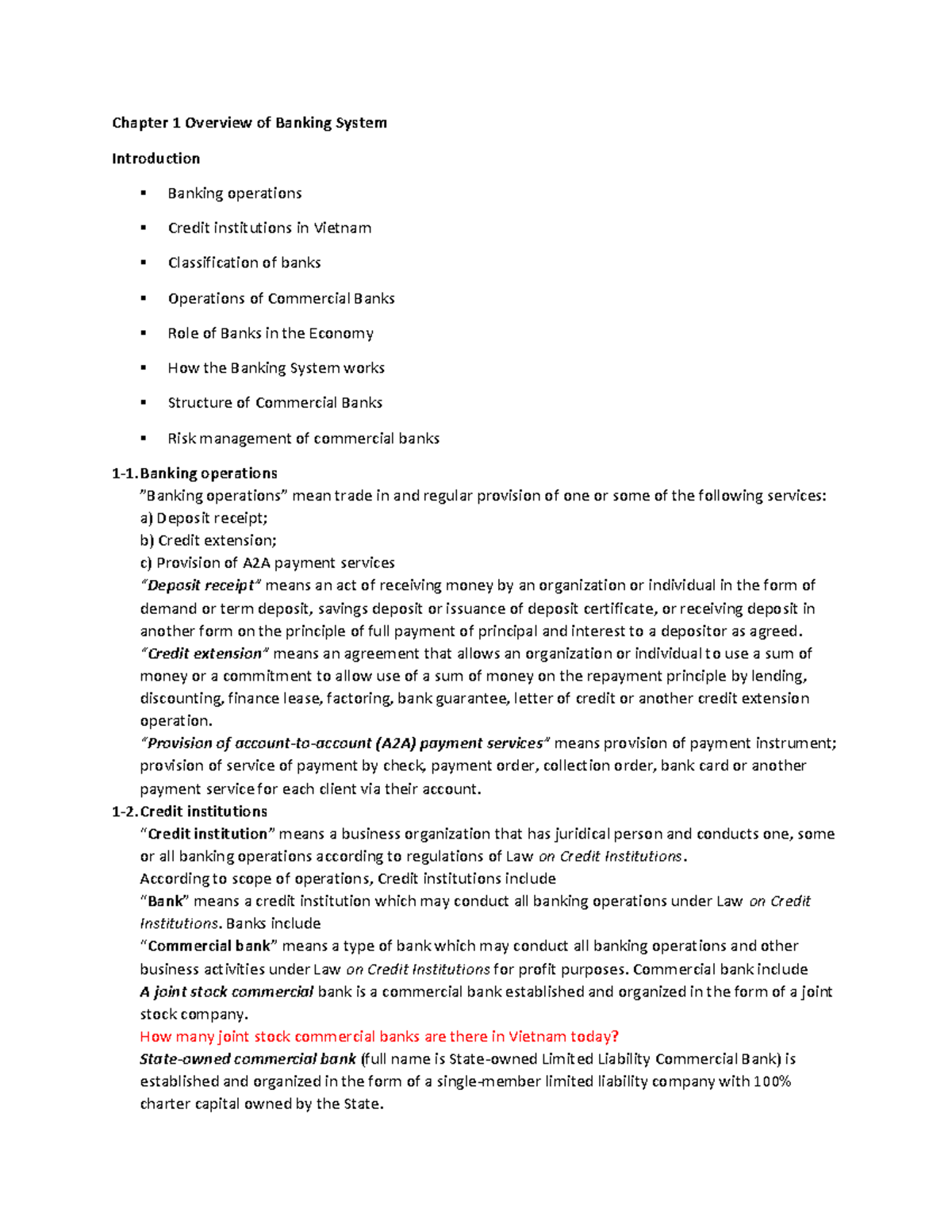 Chapter 1: Overview of Banking System in Vietnam - Key Concepts and ...