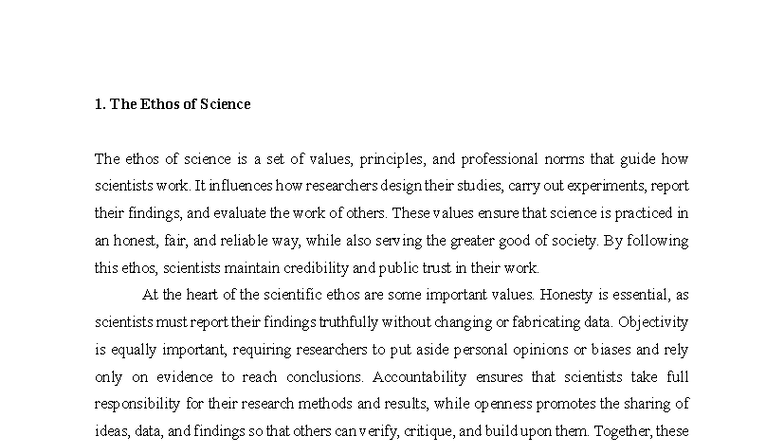 The Ethos of Science: Values, Norms, and Evolution in Research - Studocu
