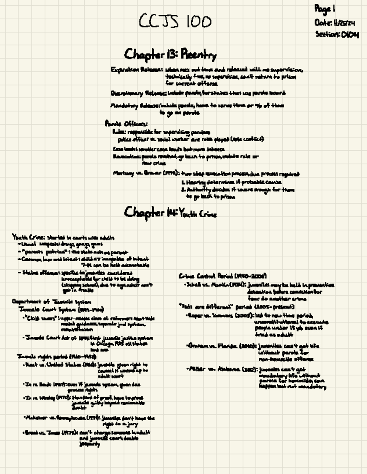 CCJS Chap 13-14 - Notes - Page l CCJS 100 Date : 11/25/ Section : 0104 ...