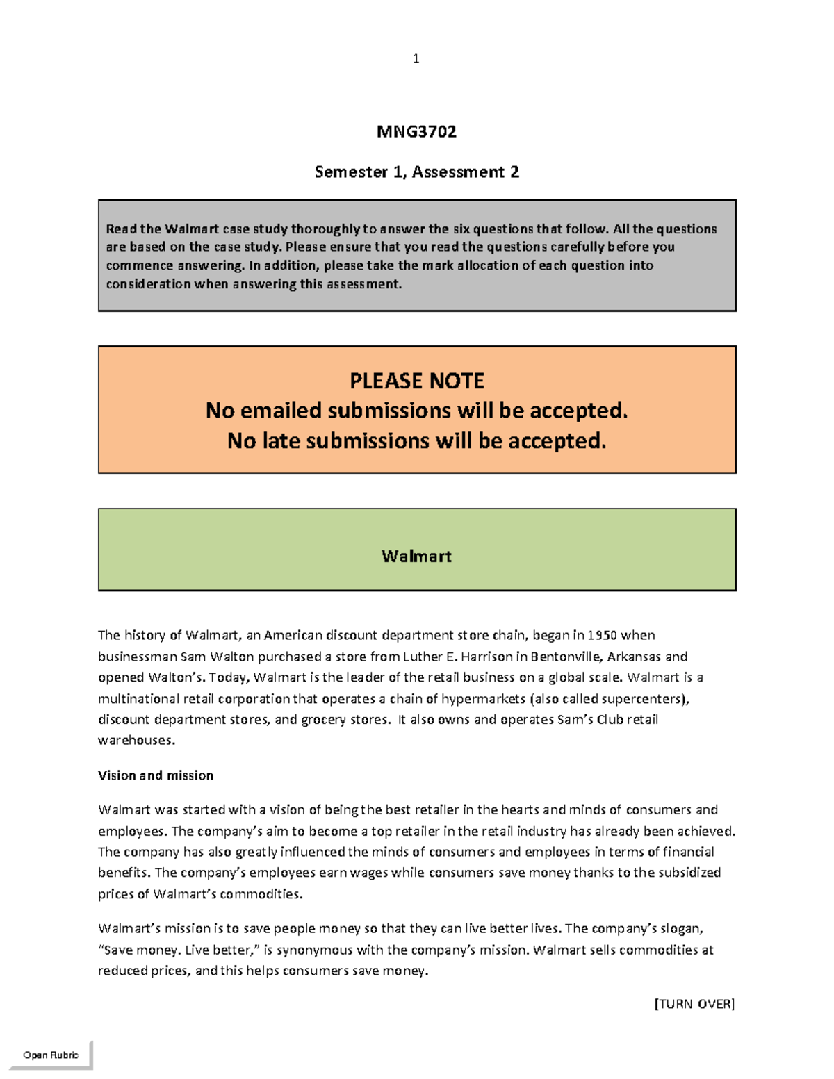 Walmart Case Study Memo - MNG Semester 1 Assessment 2 - Studocu