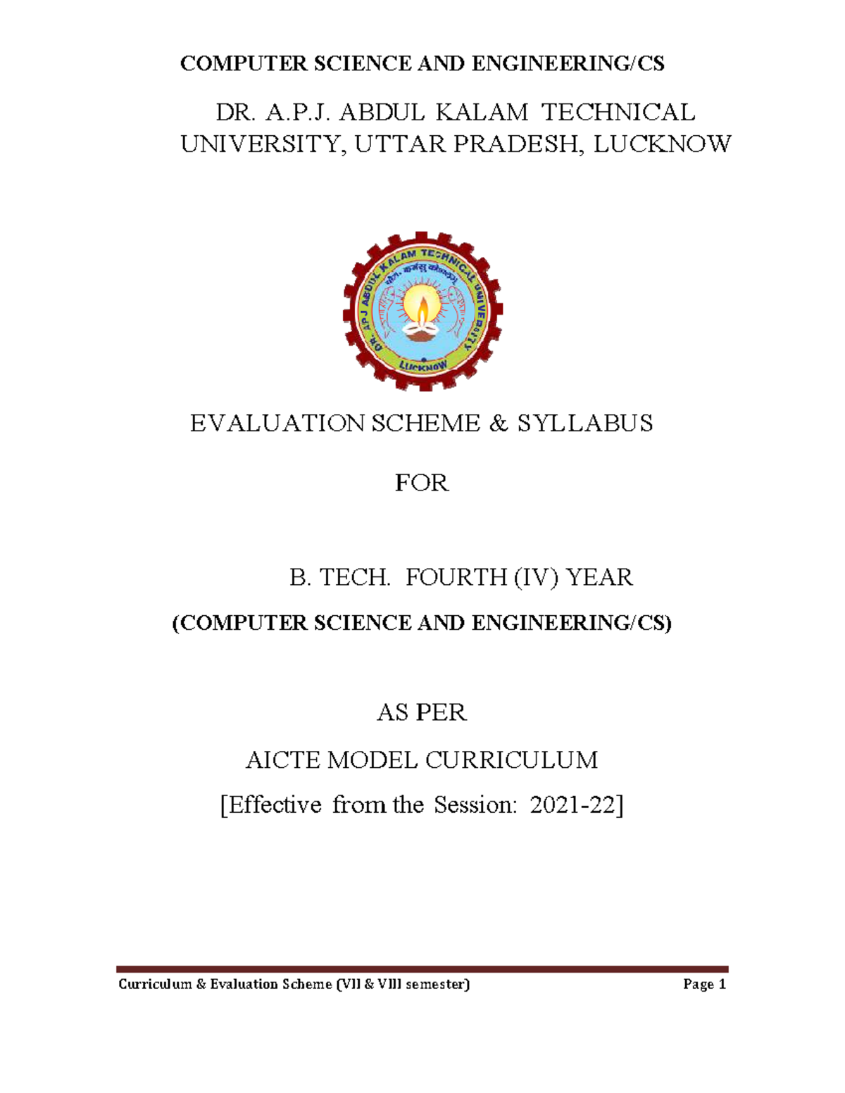 B. Tech CSE 4th Year Complete Syllabus & Evaluation Scheme (2021-22 ...