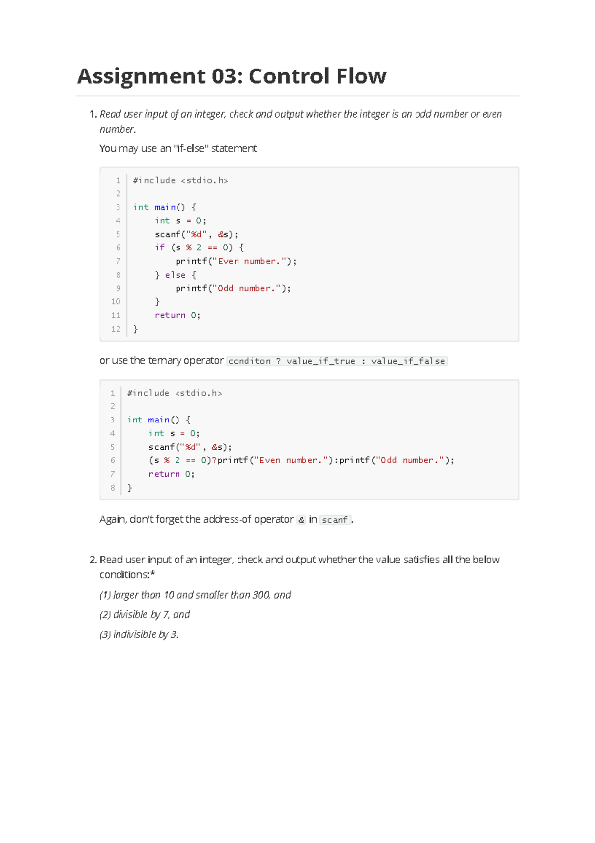Assignment 03: Control Flow Techniques in C Programming - Studocu