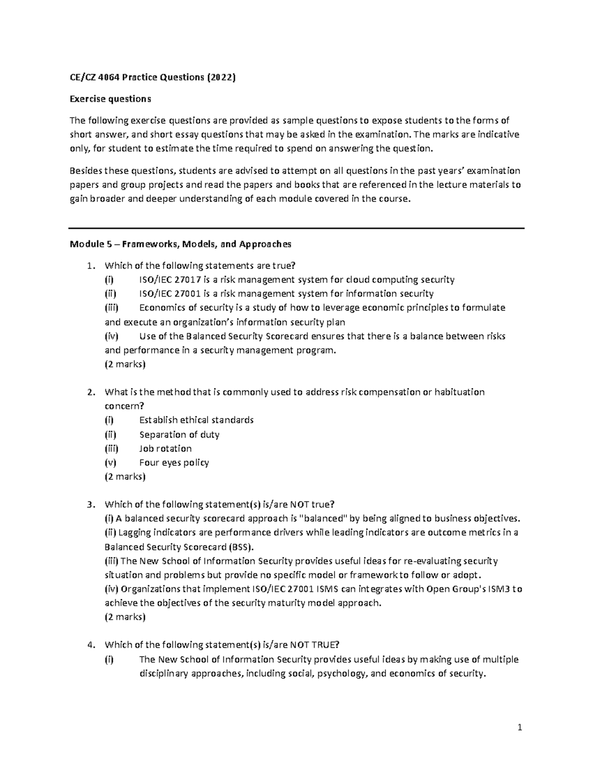 SC4011 Module 5 Practice Qs: Frameworks, Models, and Approaches - Studocu