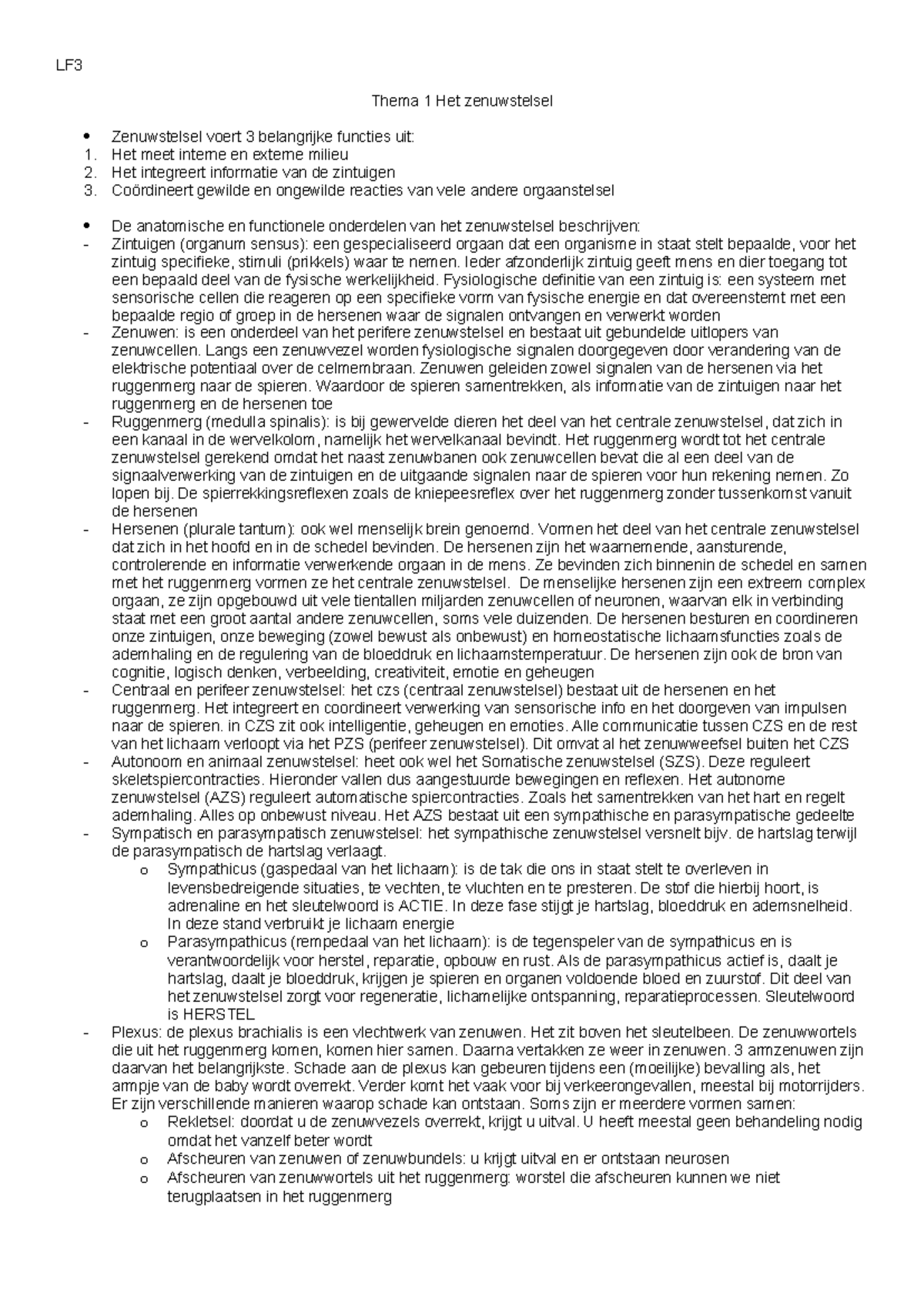 Samenvatting Tentamen LF3 Blok 3: Zenuwstelsel en Genetica - Studeersnel