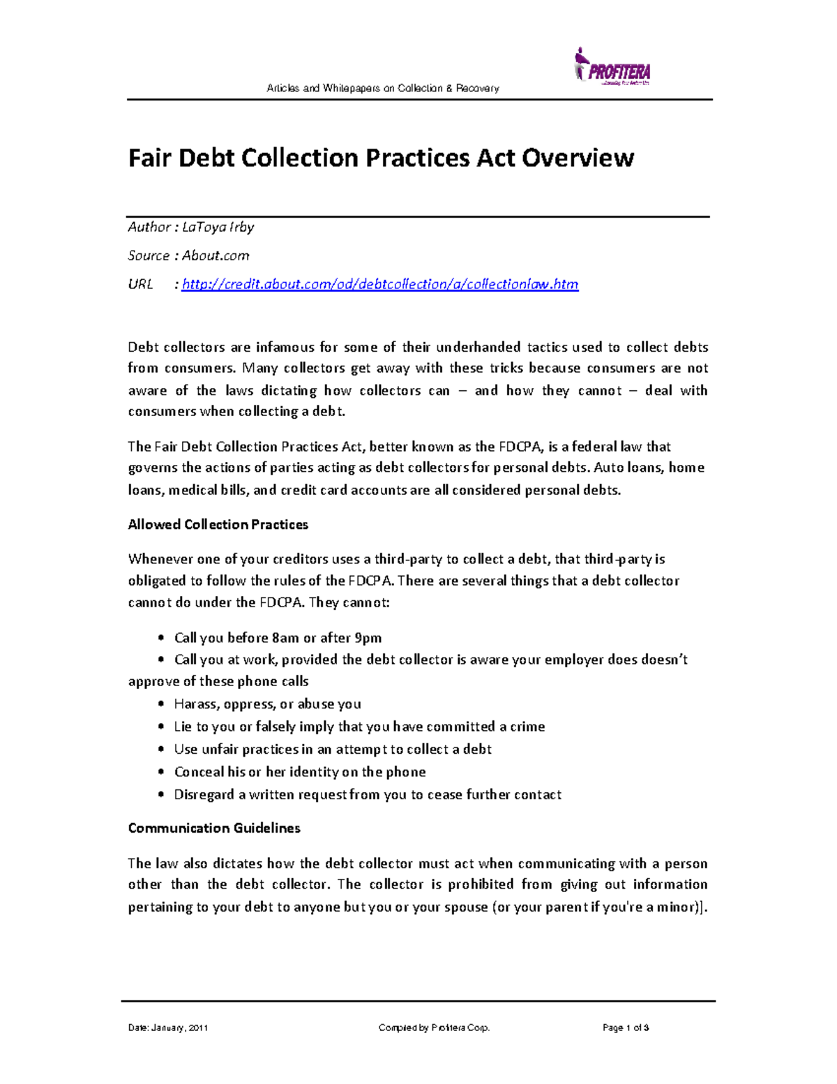 Overview of Fair Debt Collection Practices Act (FDCPA) Insights - Studocu