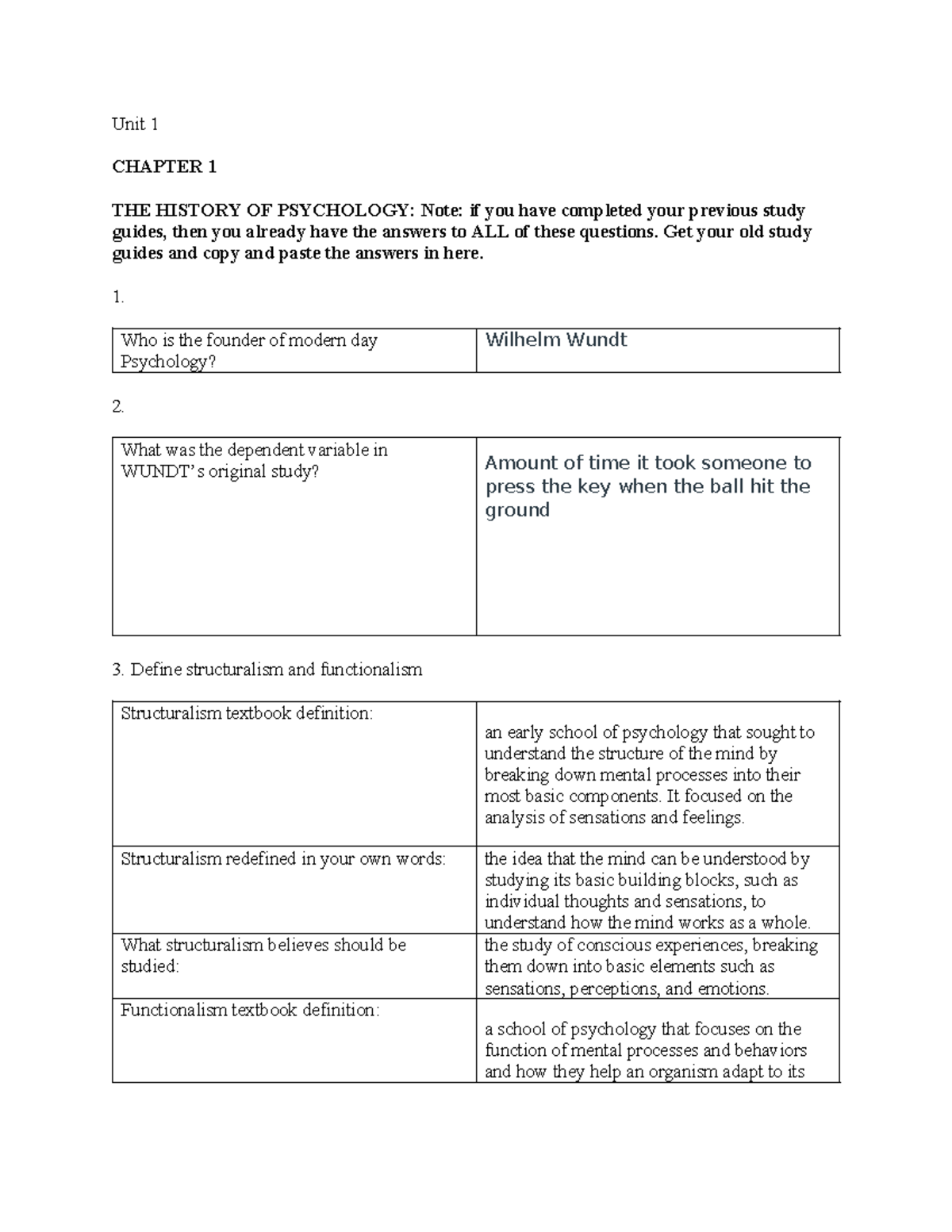 Cumulative Study Guide for PSY 101: History of Psychology and Key ...