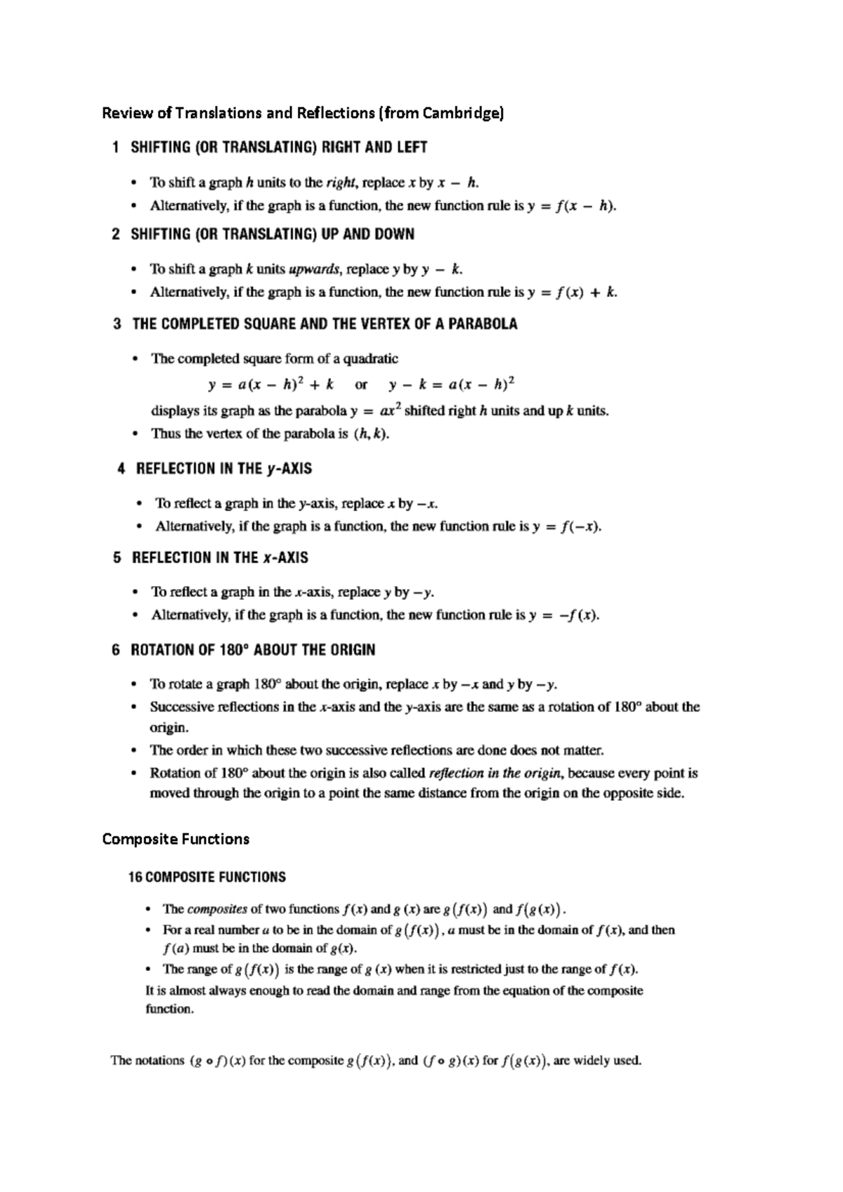 Review of Translations & Transformations in Functions - Studocu