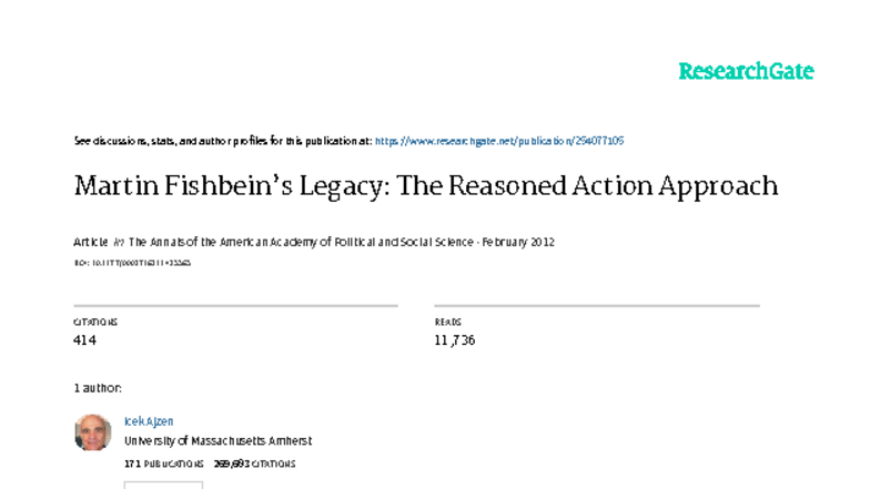 2012 - SCCI - Martin Fishbein's Legacy: The Reasoned Action Approach ...
