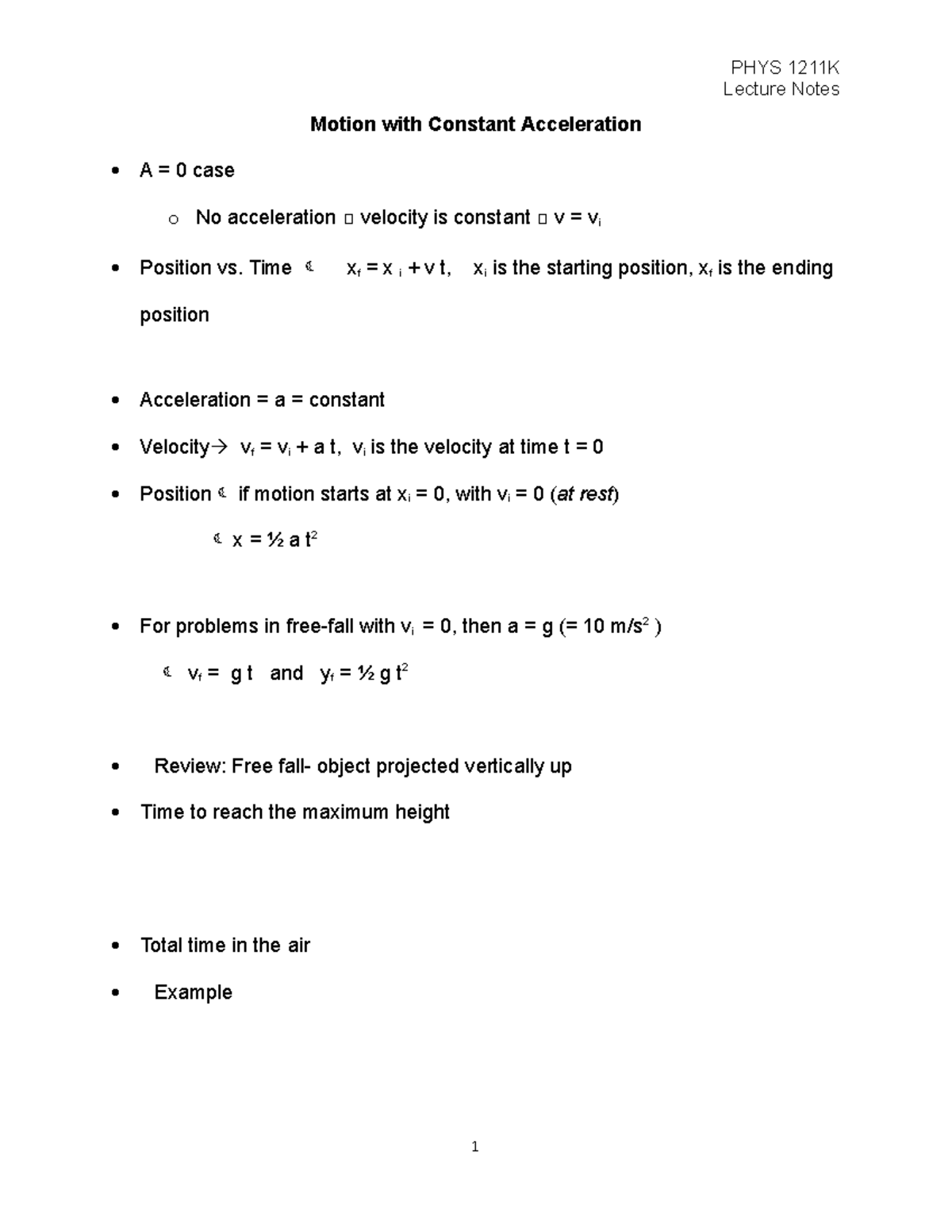 2021-PHYS1211K-Physics-Lecture-Notes-Mechanics-Motion with Constant ...