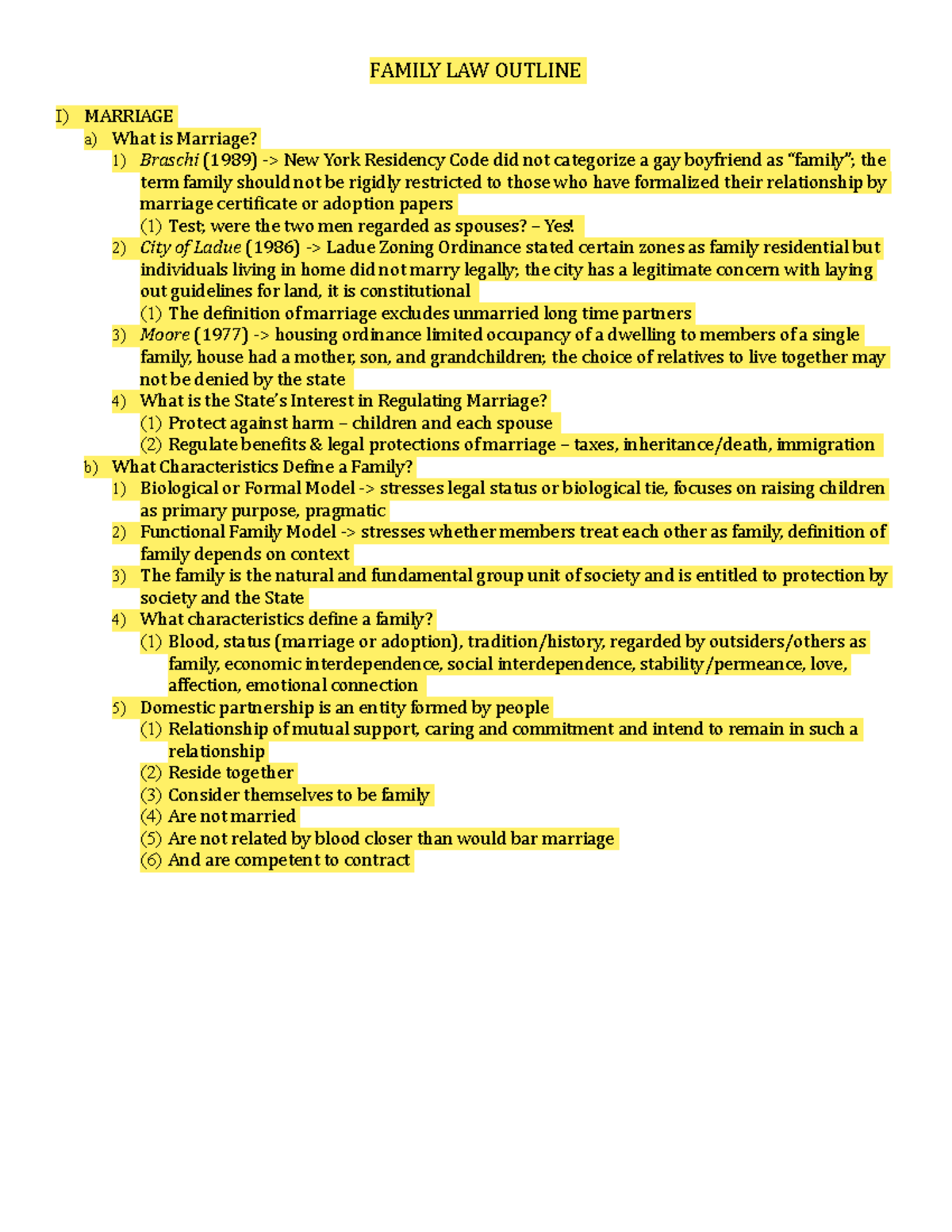 FAMILY LAW OUTLINE (Course Code: LAW 101) - Key Concepts and Cases ...
