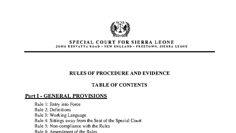 Rules of Procedure and Evidence for the Special Court in Sierra Leone ...