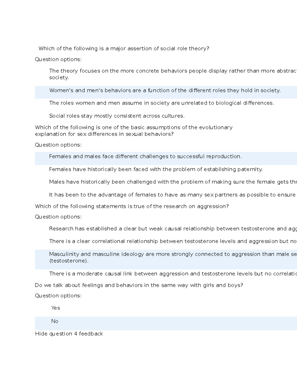 Psy323 Quiz 3-2: Key Concepts in Social Role & Gender Theories - Studocu