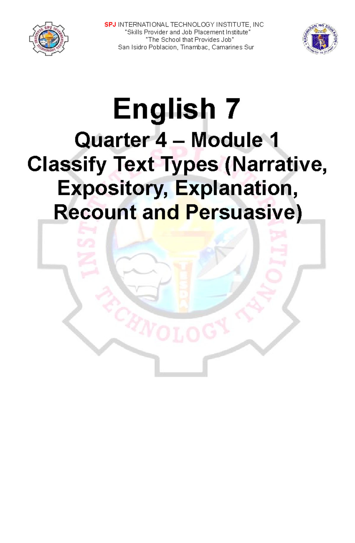 Module 1 ENG7 Q4 - Classifying Text Types: Narrative, Expository ...