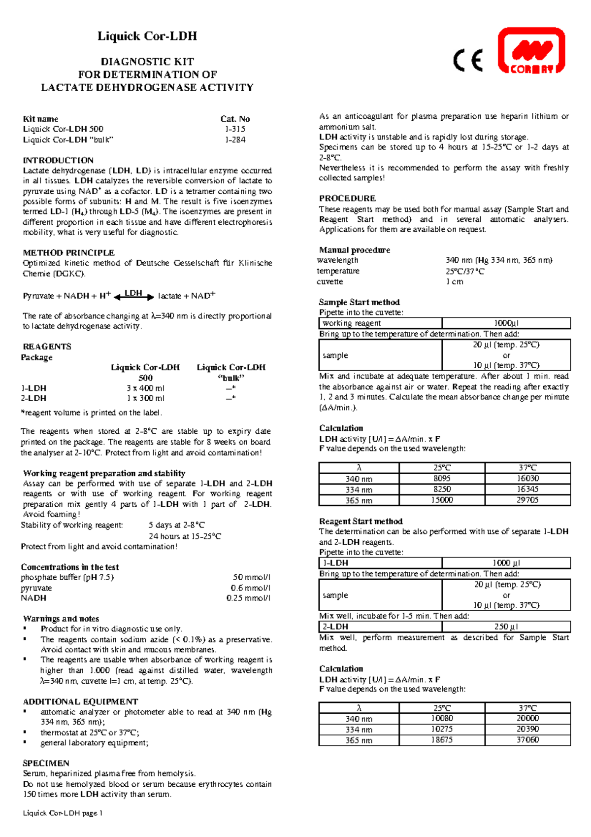 LDH Diagnostic Kit Instructions - Liquick Cor-LDH Manual - Studocu