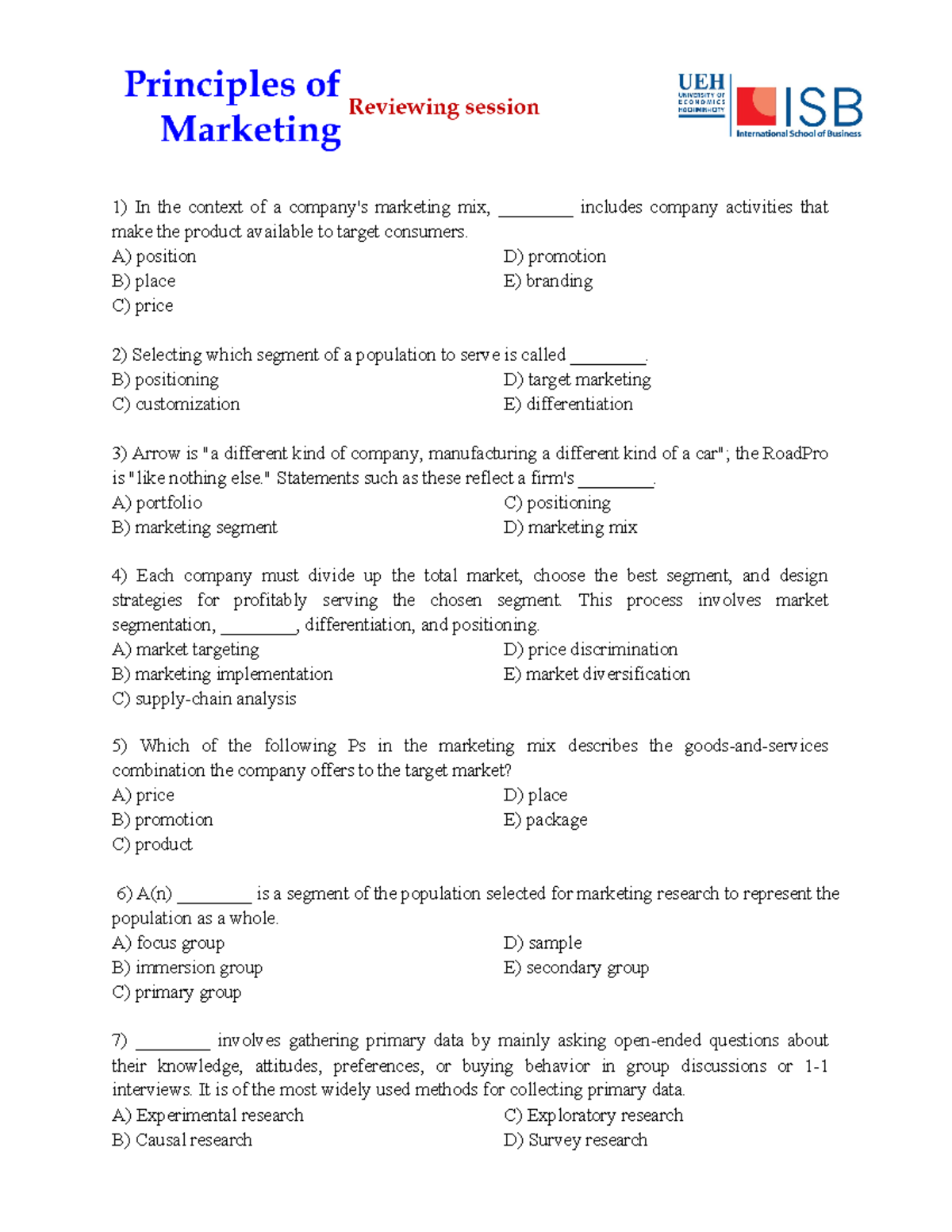 Marketing 101 Mock Exam Review Session: Key Concepts Explained - Studocu