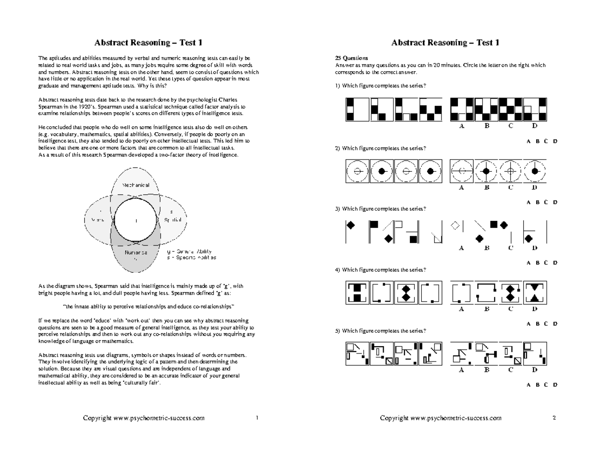 Abstract Reasoning Test 1: Understanding Patterns and Logic - Studocu