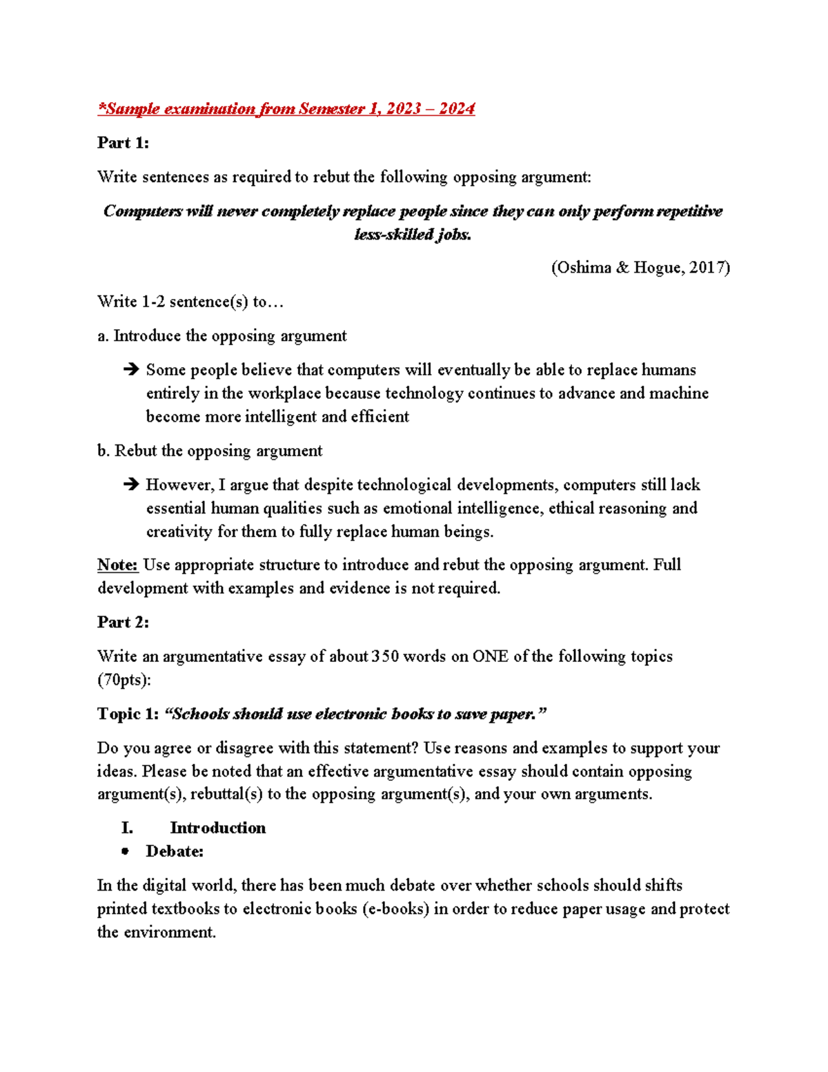 AE1 Final Exam Practice: Argumentative Essay & Rebuttal Techniques ...