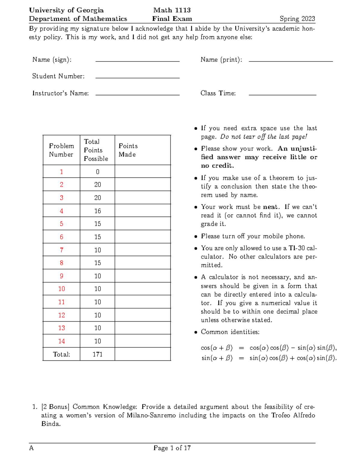 Math 1113 Final Exam Spring 2023 - University of Georgia - Studocu