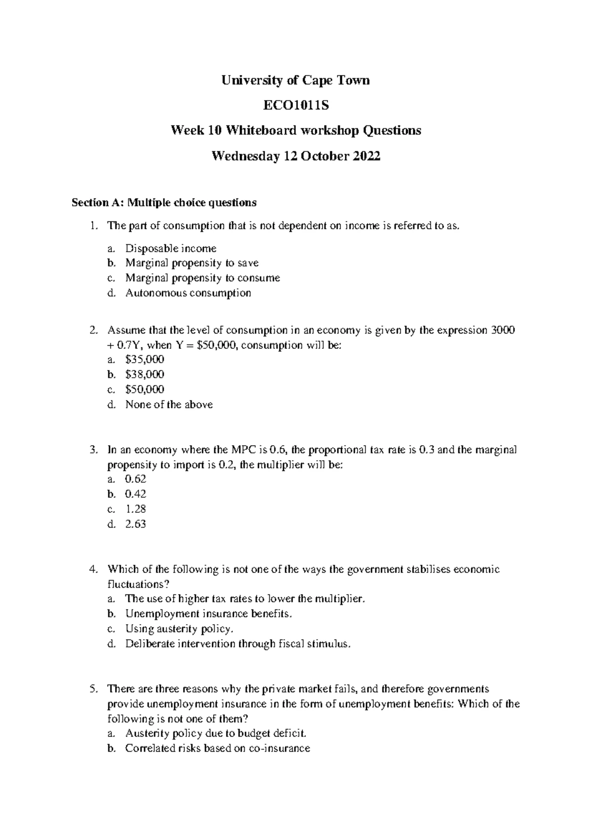 ECO1010F Tutorial 6 (2024) [with solutions] - ECO1010F/ECO1110F (2024 ...