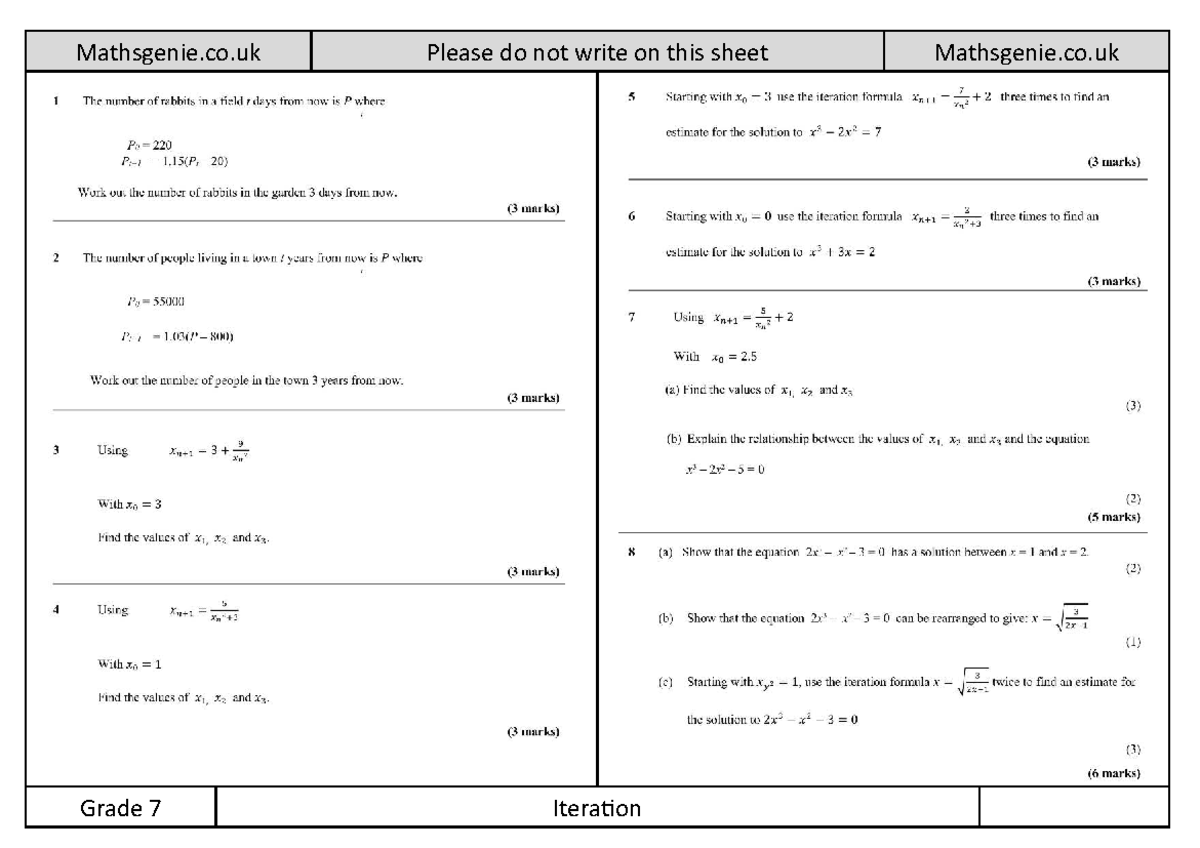 Mathsgenie.co.uk: Grade 7 Iteration Worksheet Solutions - Studocu