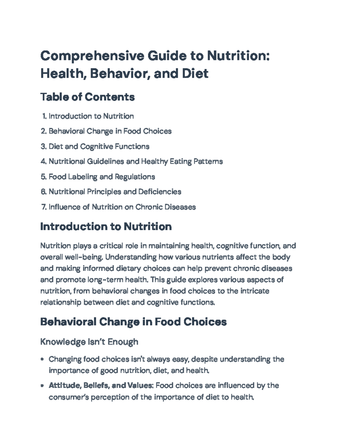 Comprehensive Guide to Nutrition: Behavior, Dietary Choices & Health ...