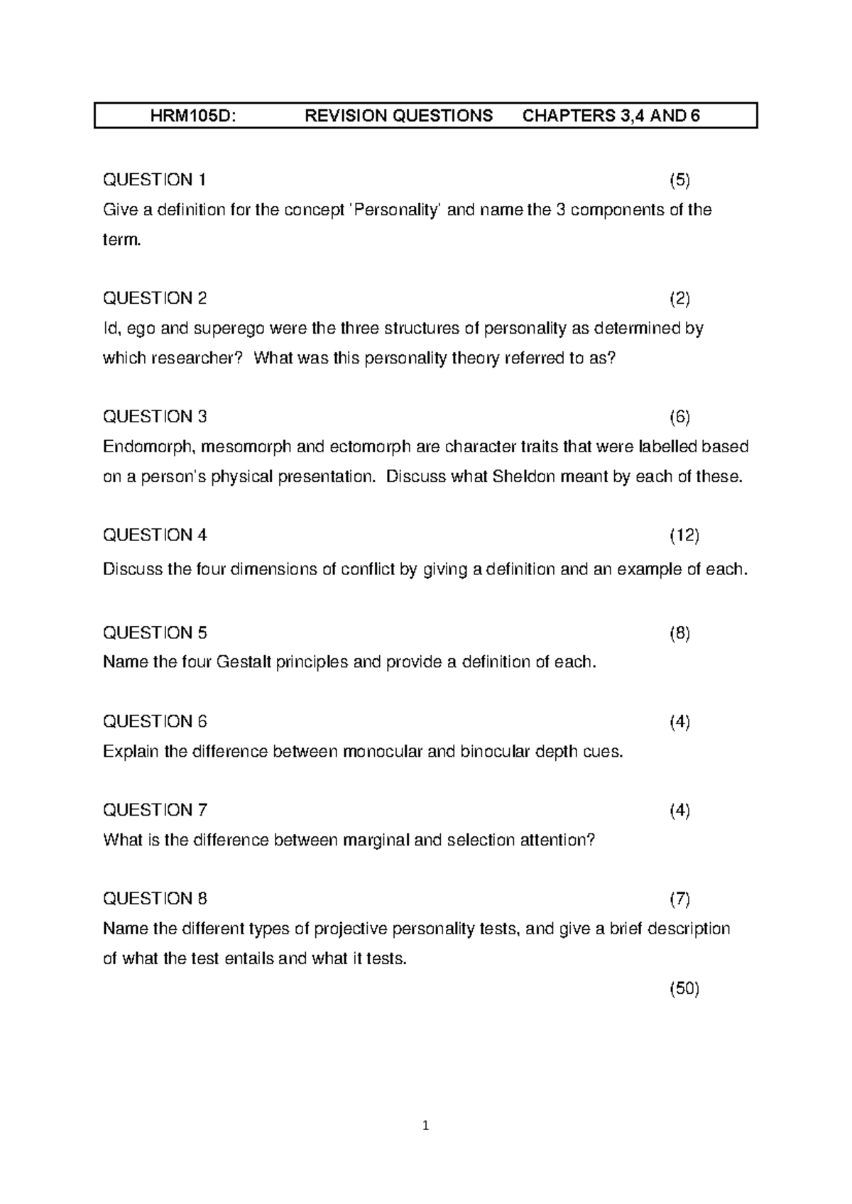 HRM105D: Revision Questions for Chapters 3, 4 & 6 in HRM - Studocu