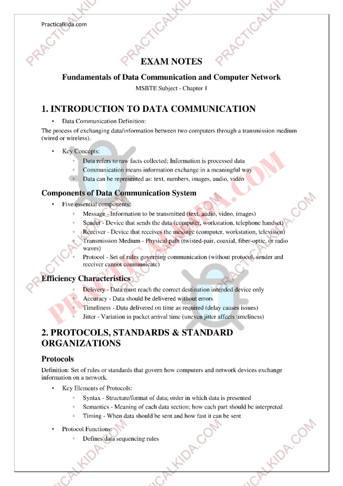 DCN MSBTE Chapter 1 Exam Notes: Data Communication Fundamentals - Studocu