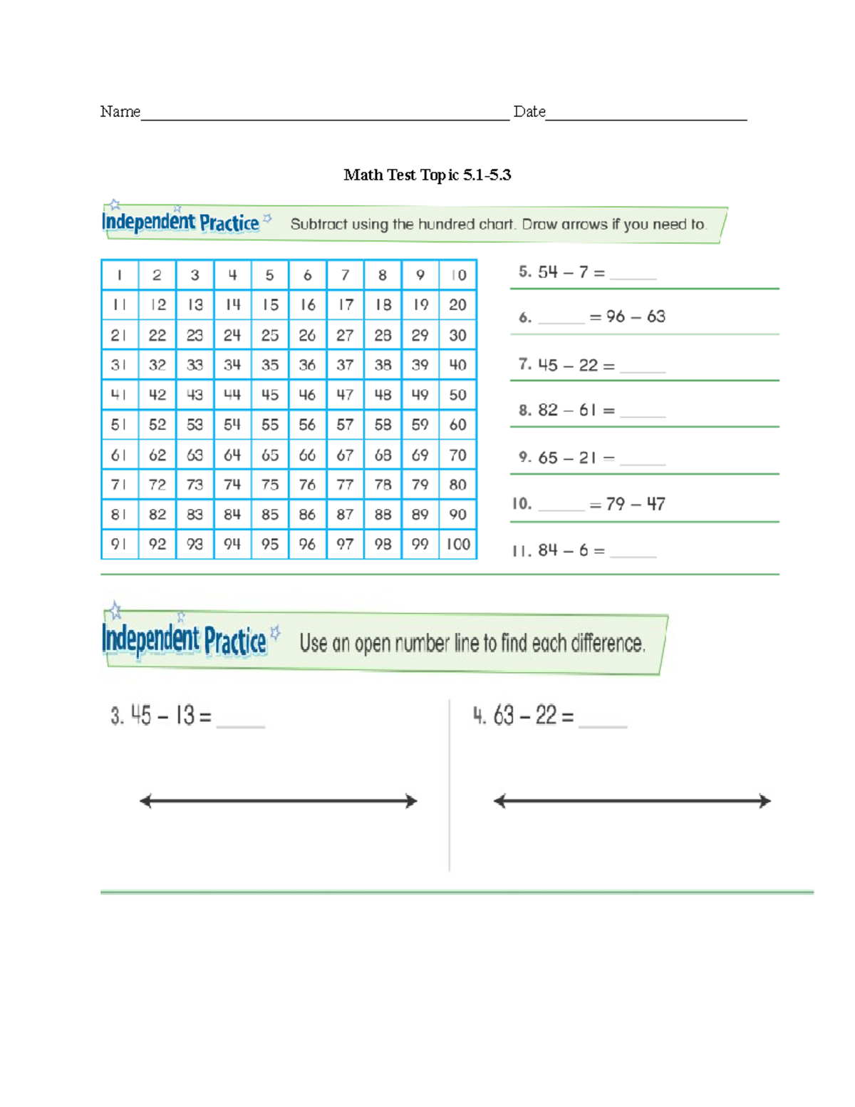 Math Test - test - Name Date Math Test Topic Independent Practice ...