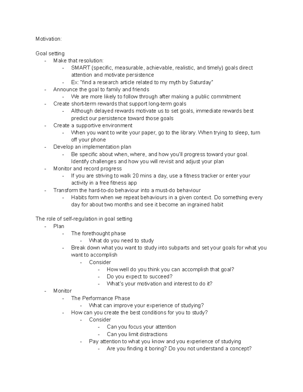 Motivation: Lecture Notes on Goal Setting and Persistence Strategies ...