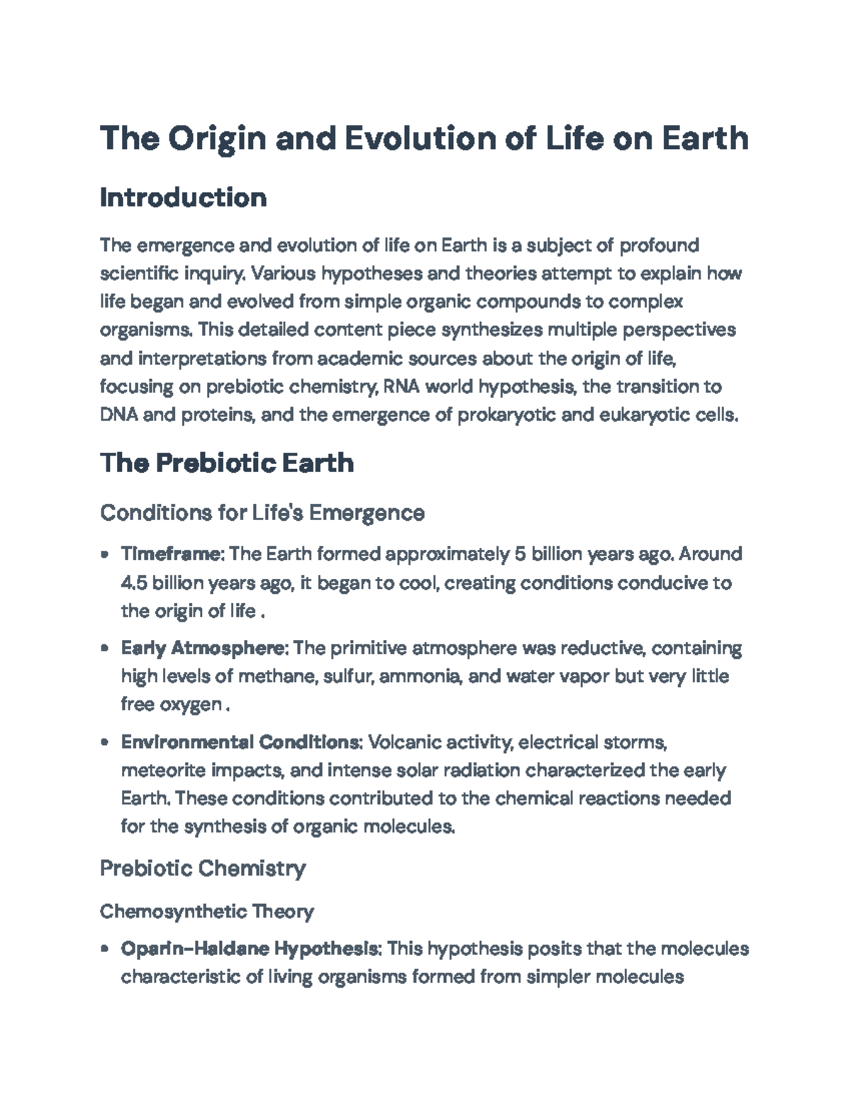 The Origin and Evolution of Life on Earth: A Detailed Exploration - The ...