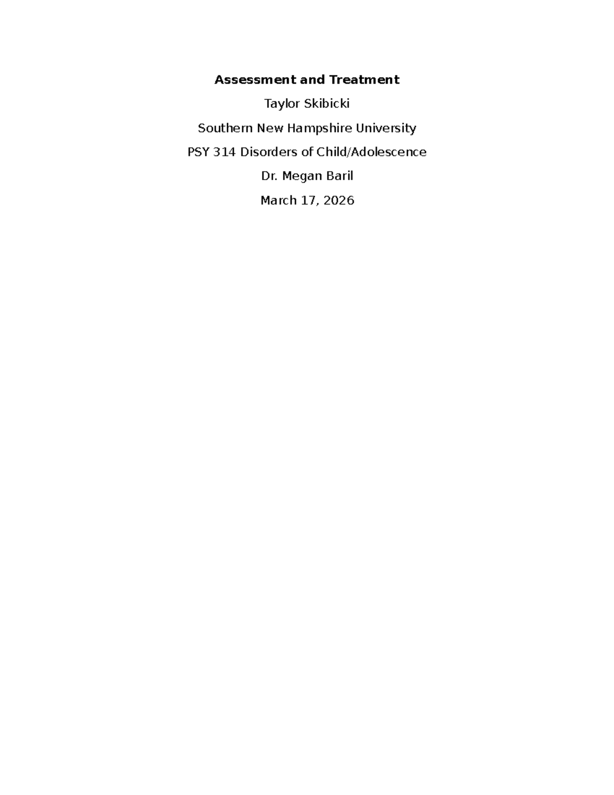 PSY 314 Final Exam: Assessment & Treatment of Developmental Disorders ...