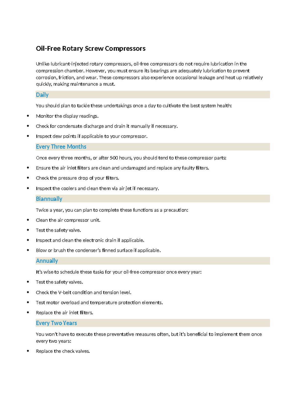 PM Checklist for Air Compressor Maintenance - Studocu