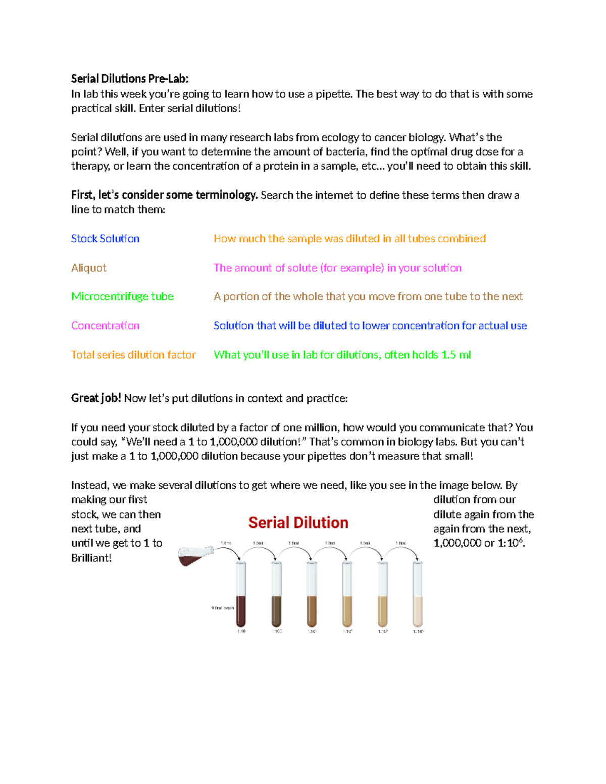 Serial Dilutions Pre-Lab Guide for Biology 101 Lab - Studocu