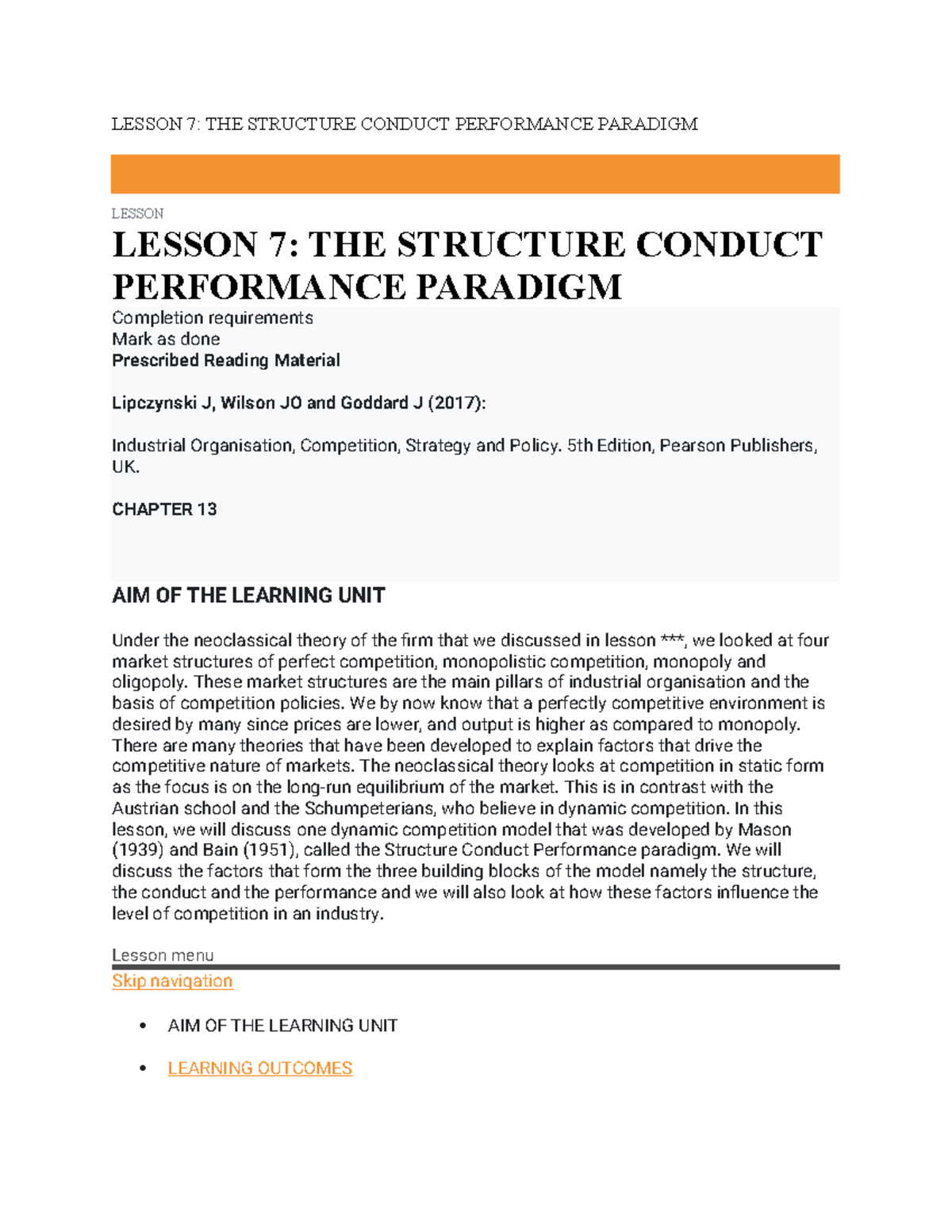 Lesson 7: Understanding the Structure Conduct Performance (SCP ...