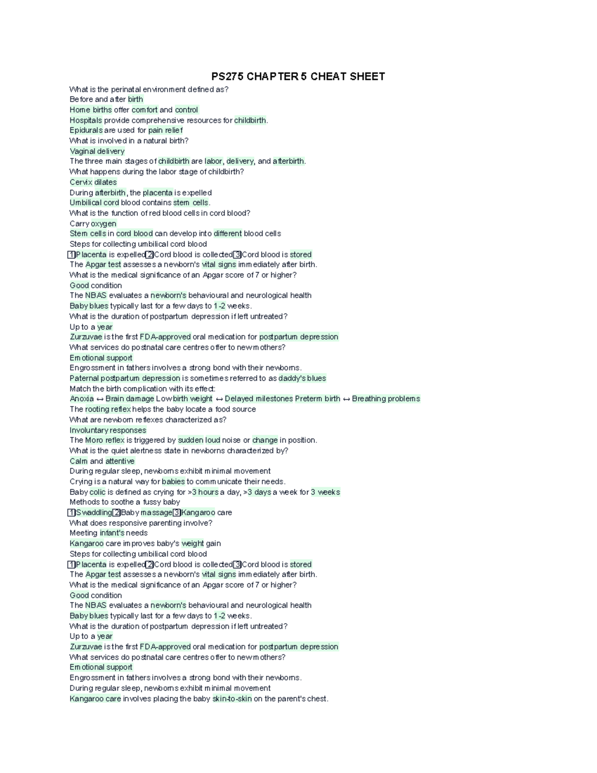 PS275 Chapter 5: Perinatal Environment Overview Cheat Sheet - Studocu