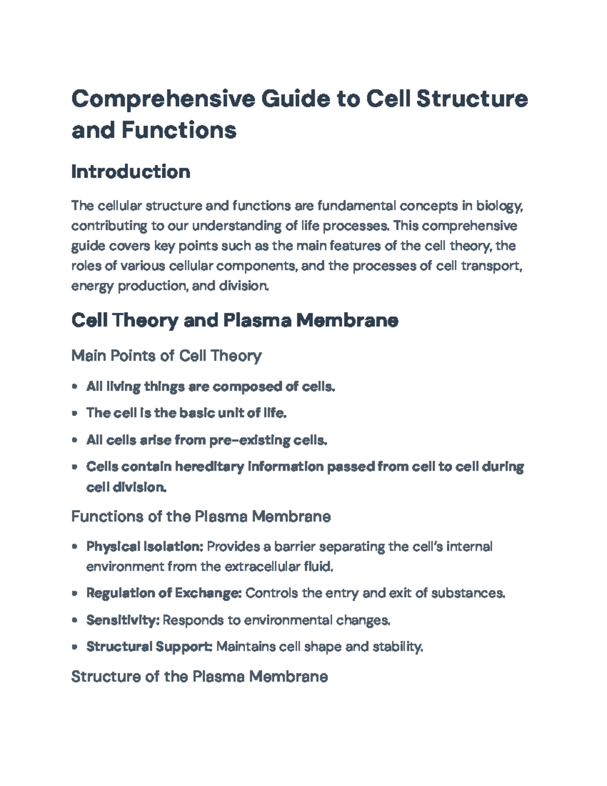 Comprehensive Biology Guide: Cell Structure & Function (BIO101 ...