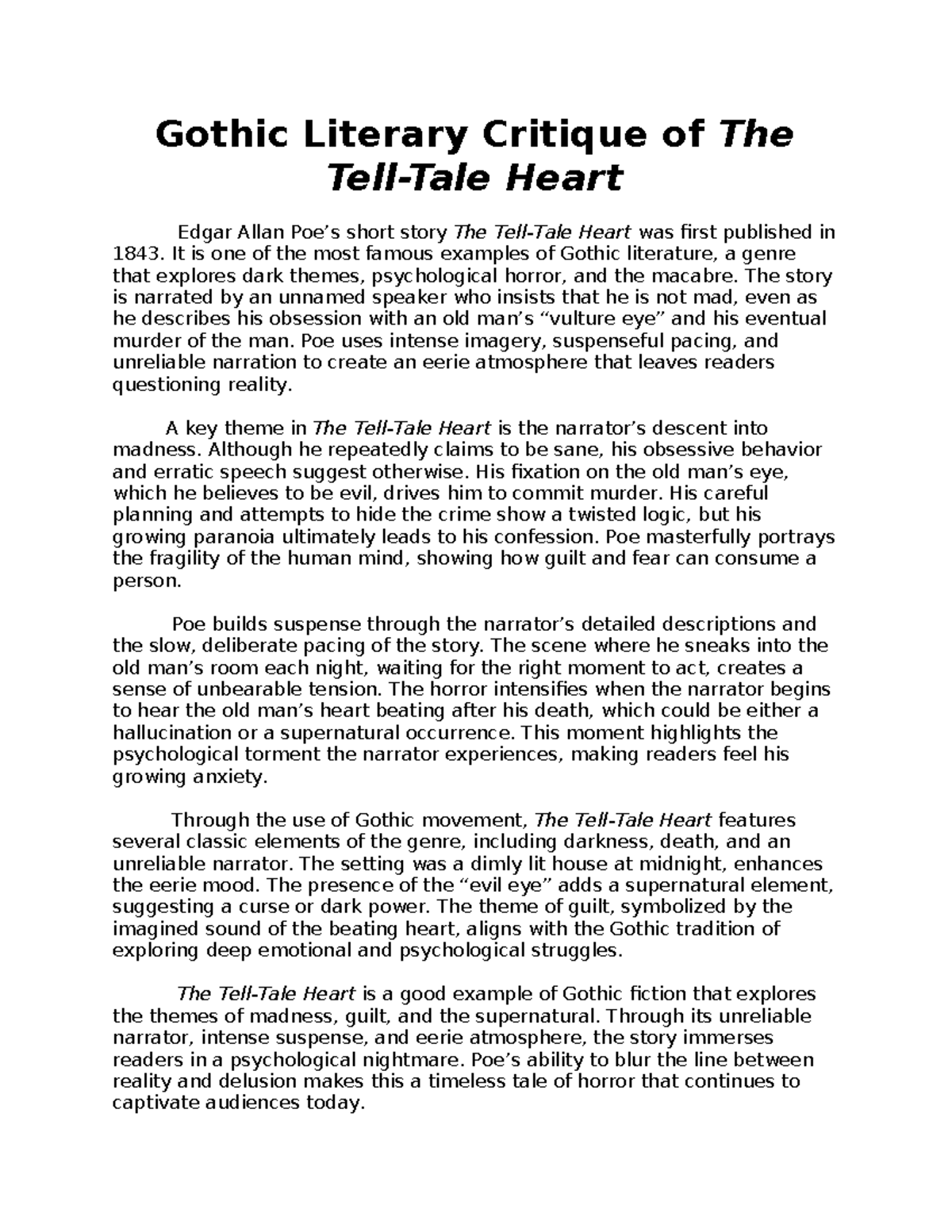 Gothic Literary Critique of The Tell - Gothic Literary Critique of The ...