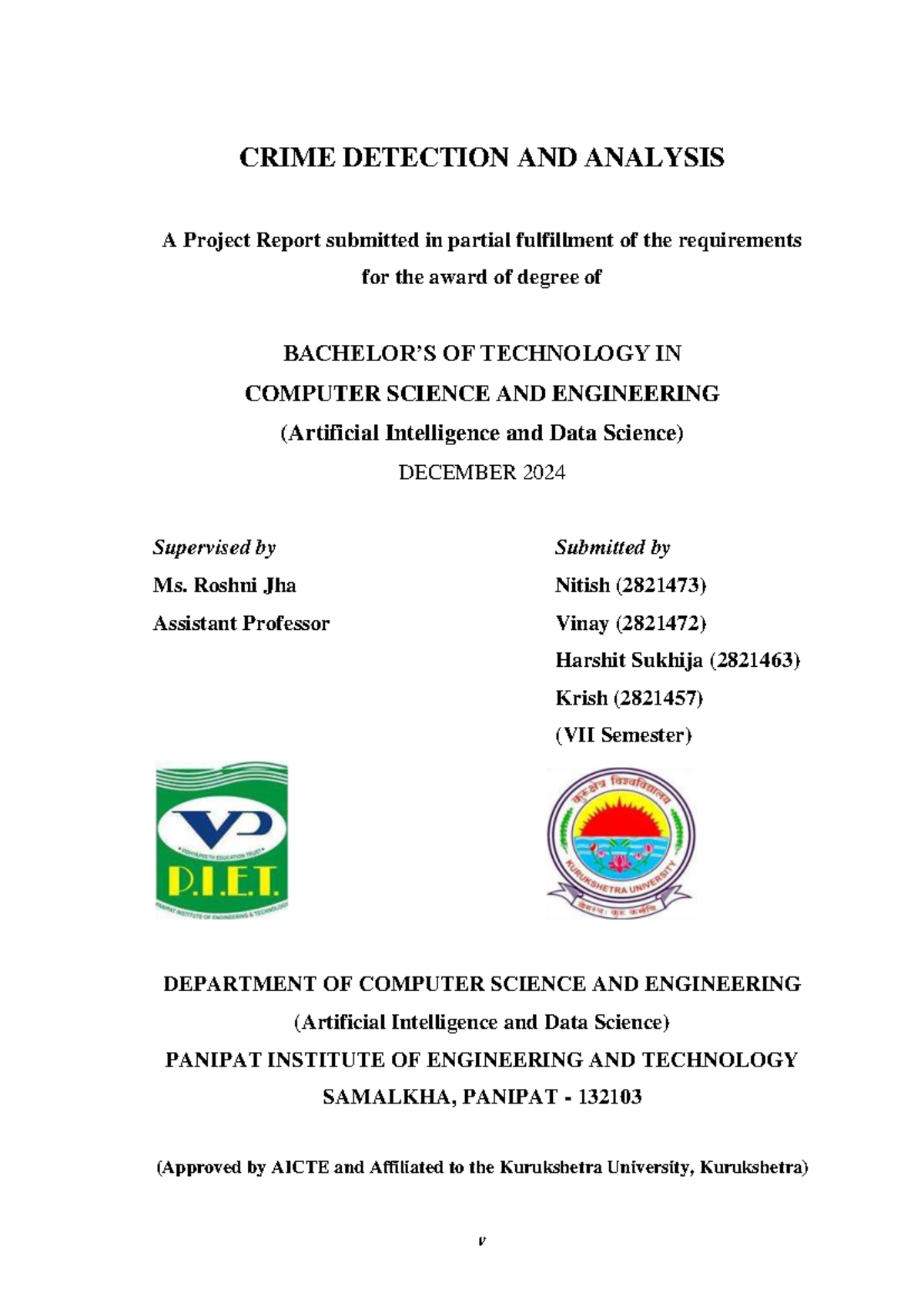 CRIME DETECTION AND ANALYSIS: Project Report for CSE (AI & DS) VII Sem ...