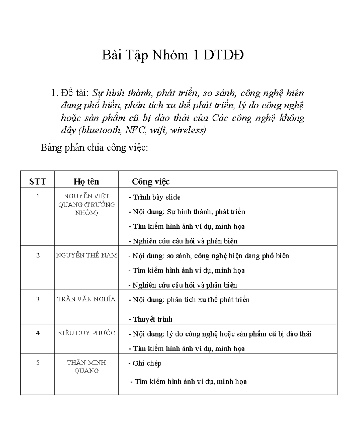BTNhom 1-DTDD - So sánh Công Nghệ Bluetooth và Wi-Fi - Studocu
