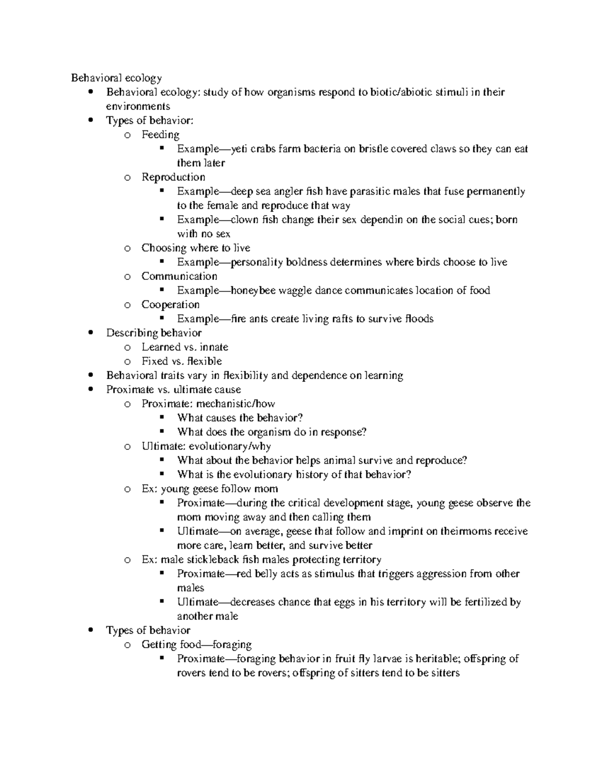 Behavioral Ecology - Lecture Notes 24: Key Concepts and Examples - Studocu
