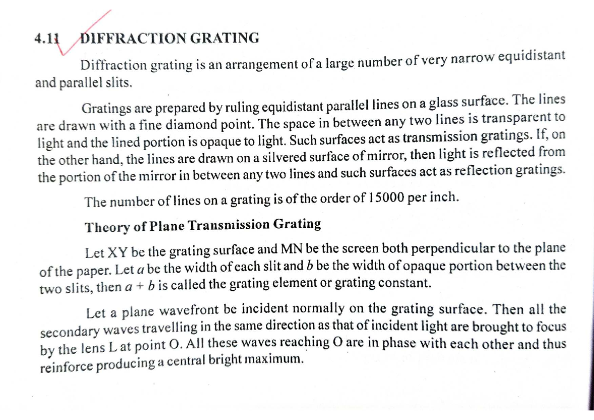 Diffraction Grating - Physics Notes (Course Code: 7 A1) - Studocu