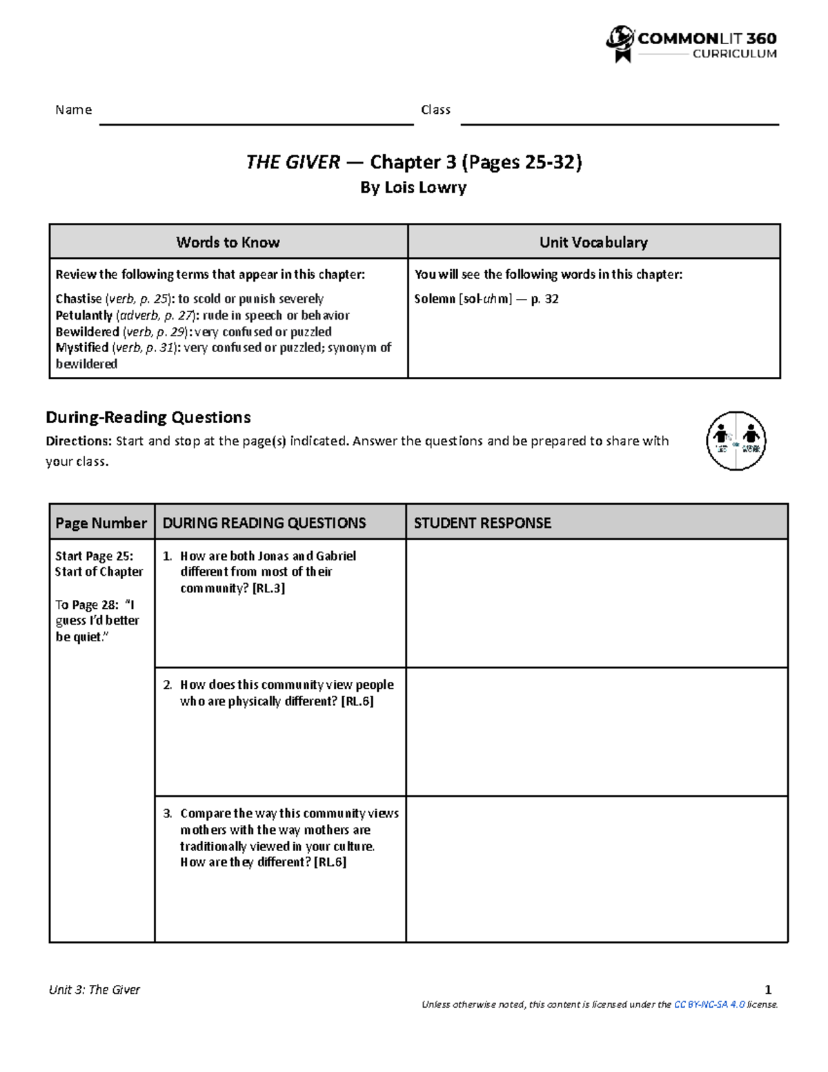 THE GIVER 6G Unit 3 Chapter 3 During-Reading Questions - Studocu