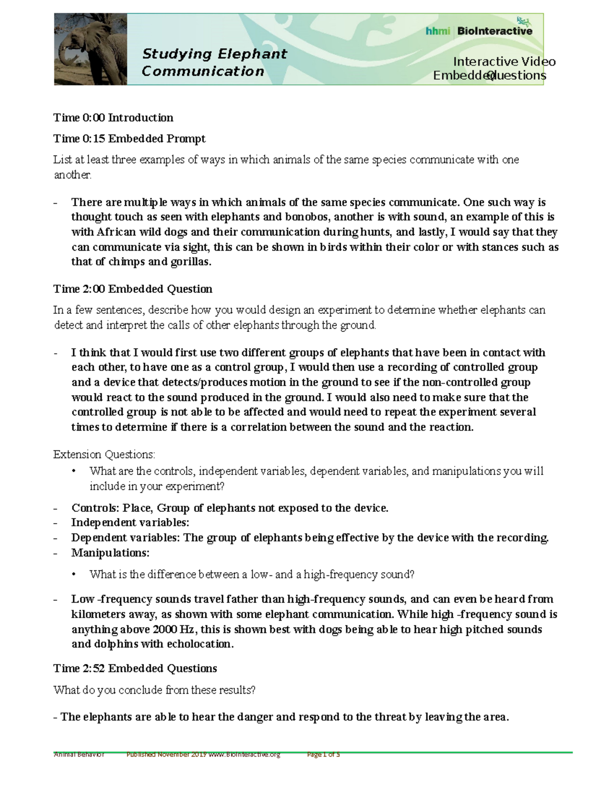 Module 3 Assignment: Answers to Embedded Questions on Elephant ...