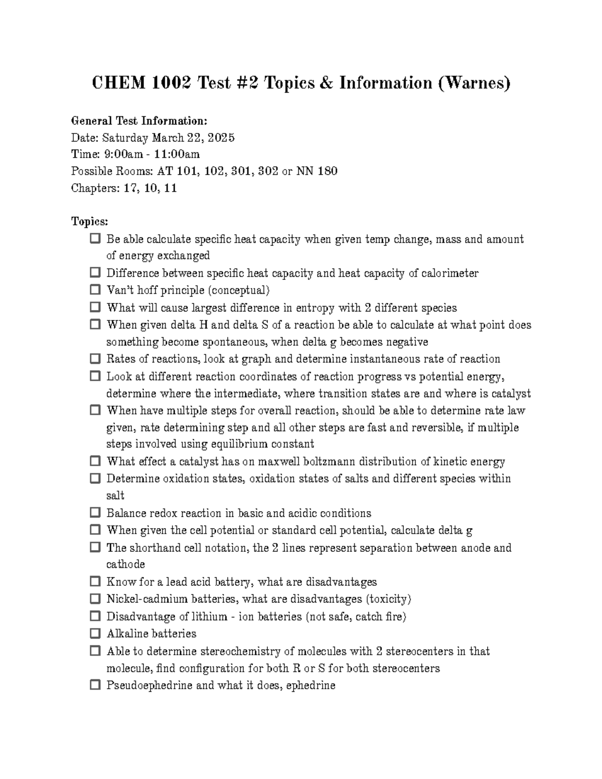 CHEM1002 Test 2: Key Topics & Important Info for March 2025 - Studocu